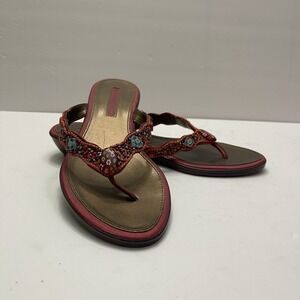Bandolino Red Glass Bead Leather Thong Sandals Womens 8 M
